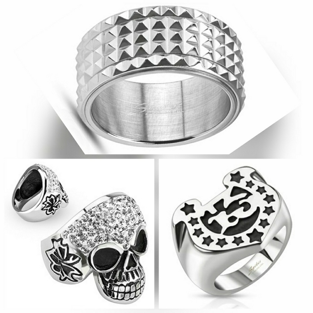 Three Silver Wide Cast Men's Rings